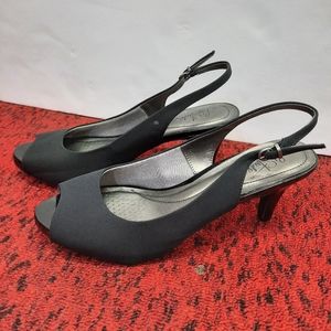 Life Stride Teller Slingback Buckle Ankle Strap Pump Peep Toe Heel Black SZ 11W